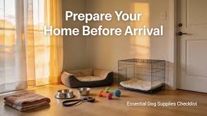 Basic pet care tips for new pet owners - preparing home with pet bed and bowls before arrival

=