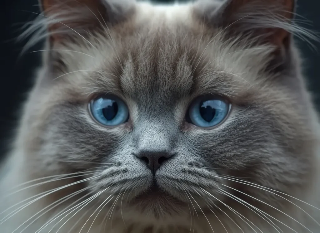 grey Ragdoll cat with blue eyes